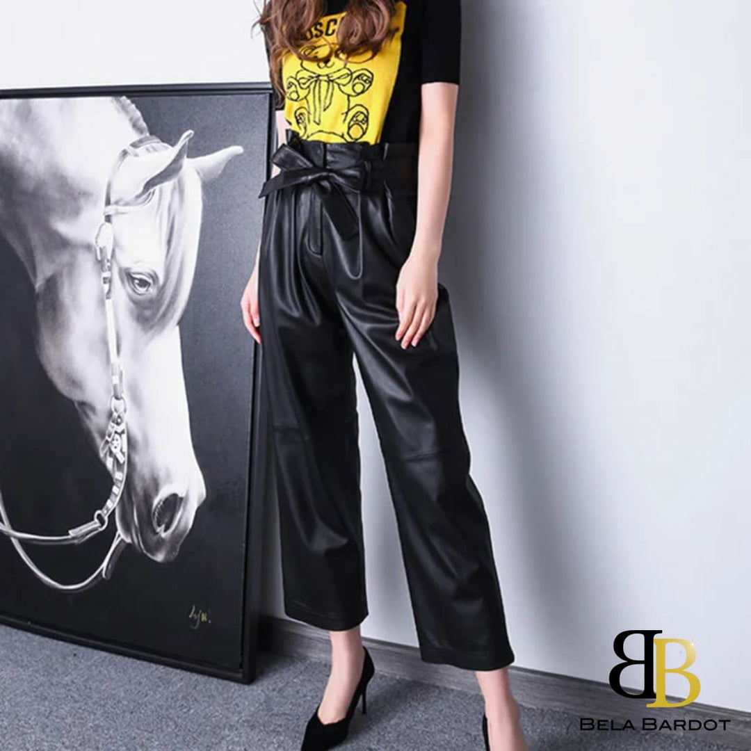 Lana Genuine Leather Straight Pants Calça