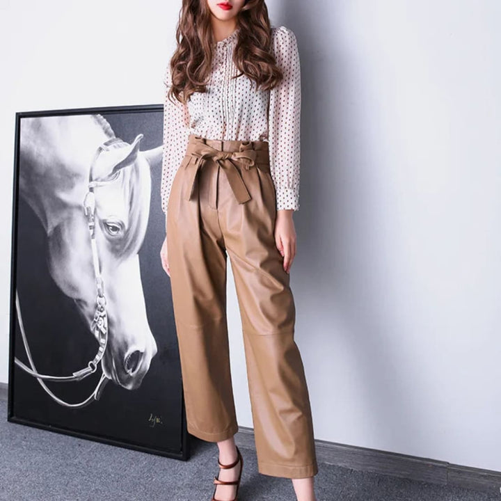 Lana Genuine Leather Straight Pants Calça