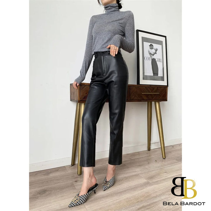 Elis Genuine Leather Straight Pants Pants