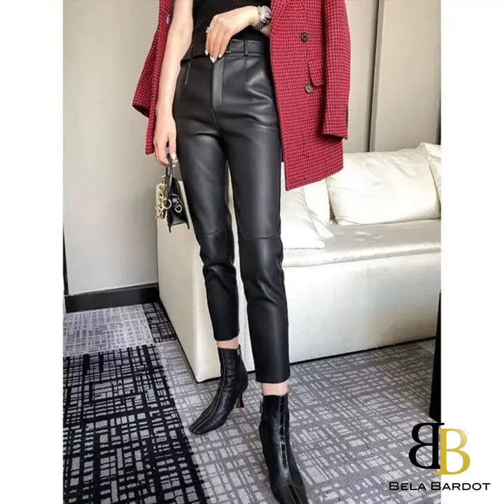 Elis Genuine Leather Straight Pants Pants