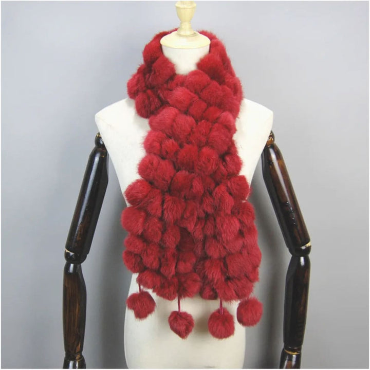 Luxury Pompoms Rabbit Fur Scarf Red Scarf