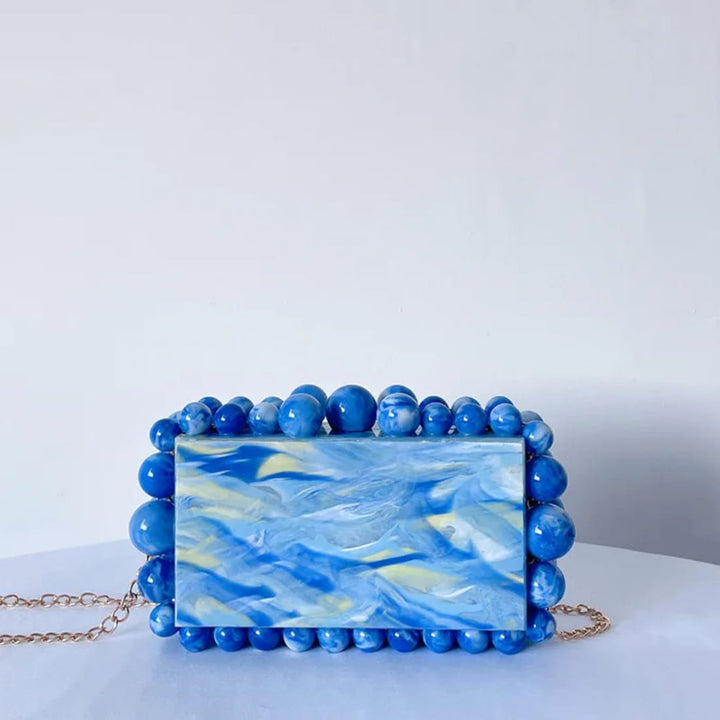 Sage Beaded Pearl Glamour Clutch Bag Blue Acessórios