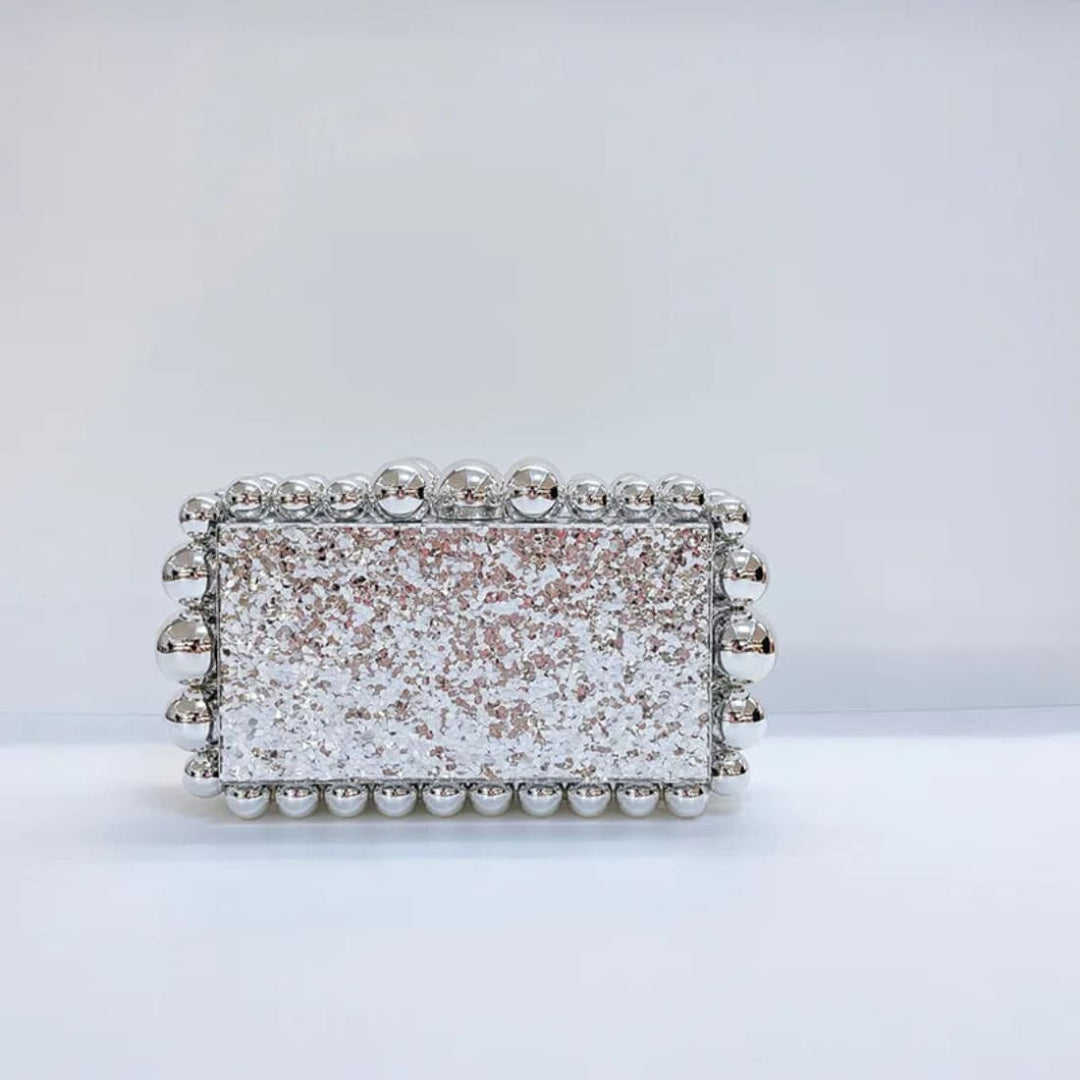 Sage Beaded Pearl Glamour Clutch Bag Silver Acessórios