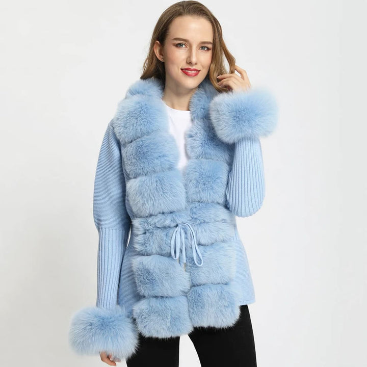 Scarlett Knitted Cardigan With Detachable Faux Fur Collar And Sleeves Casaco