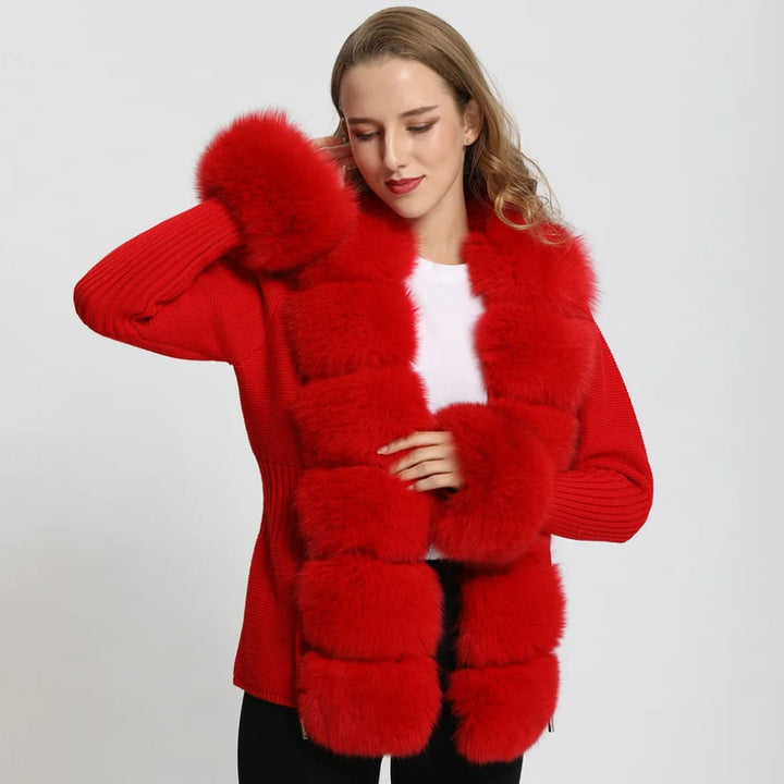 Scarlett Knitted Cardigan With Detachable Faux Fur Collar And Sleeves Casaco